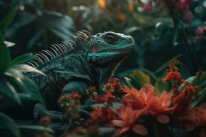 iguane dans le tropical forêt tropicale. lézard dans le jungle. génératif ai photo