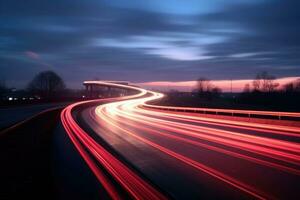 longue exposition Autoroute lumières. ai généré photo