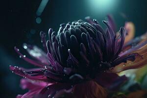 fleurs sur le extraterrestre planète avec l'eau gouttes. rêveur fantaisie botanique Contexte. génératif ai photo