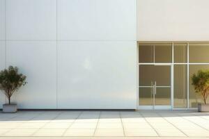 moderne minimaliste Accueil extérieur. les fenêtres et des portes dans blanc et marron couleurs. ai généré photo