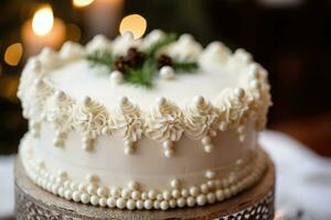 décoré Noël gâteau Achevée avec complexe Glaçage conception. génératif ai photo