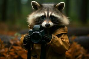 floue toile de fond cadres raton laveur photographe capturer vies Candide des moments ai généré photo