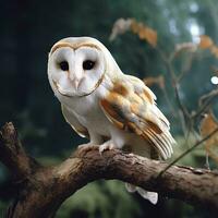 magnifique hibou séance sur une arbre branche dans le l'automne forêt. ai généré pro photo