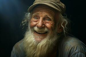 fermer portrait de une content Sénior homme avec blanc barbe. ai généré pro photo