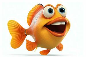 3d rendu illustration de dessin animé personnage de poisson rouge avec content expression. ai généré pro photo