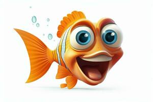 3d rendu illustration de dessin animé personnage de poisson rouge avec content expression. ai généré pro photo
