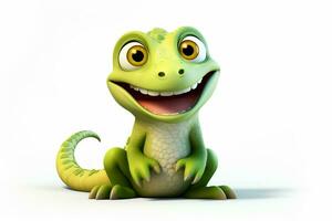 dessin animé crocodile avec smiley visage sur blanc Contexte - 3d illustration. ai généré pro photo