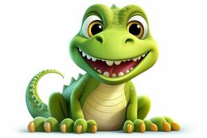 dessin animé crocodile avec smiley visage sur blanc Contexte - 3d illustration. ai généré pro photo