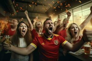 excité Belgique Football Ventilateurs applaudissement pour leur équipe pendant une Jeu à stade. ai généré pro photo