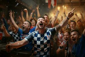 excité Croatie Football Ventilateurs applaudissement pour leur équipe pendant une Jeu à stade. ai généré pro photo