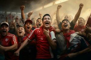 excité costarica Football Ventilateurs applaudissement pour leur équipe pendant une Jeu à stade. ai généré pro photo