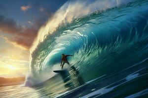 surfeur équitation une vague. surfant concept. ai généré pro photo