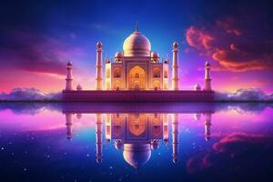 taj mahal avec réflexion dans le étang. 3d le rendu. ai généré pro photo