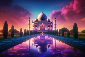 taj mahal avec réflexion dans le étang. 3d le rendu. ai généré pro photo