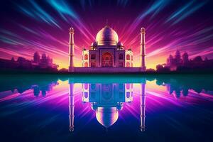 taj mahal avec réflexion dans le étang. 3d le rendu. ai généré pro photo