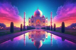 taj mahal avec réflexion dans le étang. 3d le rendu. ai généré pro photo