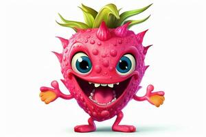 dessin animé personnage de dragon fruit avec marrant expression. ai généré pro photo