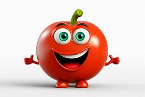 dessin animé tomate avec smiley visage sur blanc Contexte. ai généré pro photo