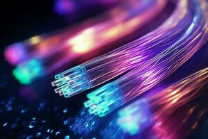 fibre optique réseau câble, 3d le rendu ordinateur numérique Contexte. ai généré pro photo