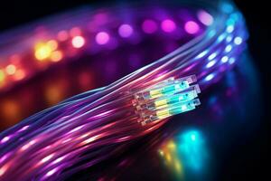 fibre optique réseau câble, 3d le rendu ordinateur numérique Contexte. ai généré pro photo