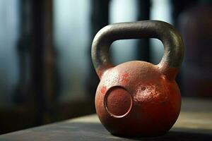 kettlebell dans une aptitude chambre. kettlebell sur le sol. sport équipement. aptitude concept. ai généré pro photo