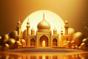 3d illustration de eid mubarak Contexte avec mosquée et d'or lanternes. ai généré pro photo