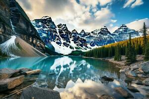 montagnes et Lac dans banff nationale parc, alberta, Canada. ai généré pro photo