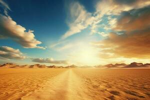 saleté route dans le milieu de le désert, désert route dans le Sahara désert. ai généré pro photo