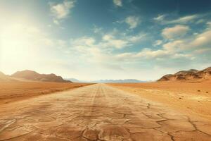 saleté route dans le milieu de le désert, désert route dans le Sahara désert. ai généré pro photo
