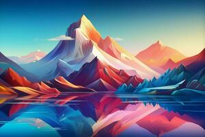 fantaisie paysage avec montagnes et des nuages. 3d illustration. numérique peinture. ai généré pro photo