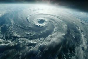 fantastique vue de le mer de une avion. spectaculaire scène. aérien vue de bleu ciel et des nuages avec tornade. 3d rendre. ai généré pro photo