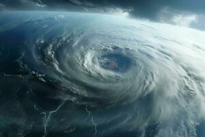 fantastique vue de le mer de une avion. spectaculaire scène. aérien vue de bleu ciel et des nuages avec tornade. 3d rendre. ai généré pro photo