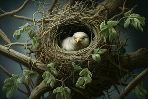 oiseau dans le nid sur le arbre. 3d le rendu. ancien style. ai généré pro photo