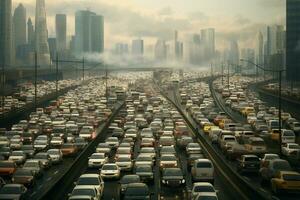 aérien vue de circulation confiture sur le route dans shanghaï, Chine . ai généré pro photo