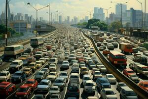 aérien vue de circulation confiture sur le route dans shanghaï, Chine . ai généré pro photo