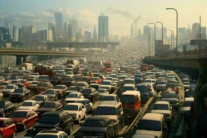 aérien vue de circulation confiture sur le route dans shanghaï, Chine . ai généré pro photo