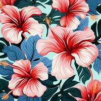 tropical hibiscus fleurs et paume feuilles Contexte. ai généré gratuit photo