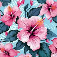 tropical hibiscus fleurs et paume feuilles Contexte. ai généré gratuit photo