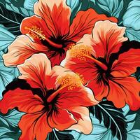 tropical hibiscus fleurs et paume feuilles Contexte. ai généré gratuit photo