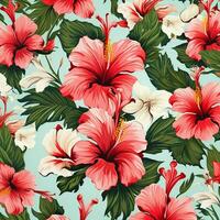 tropical hibiscus fleurs et paume feuilles Contexte. ai généré gratuit photo