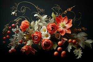 magnifique l'automne bouquet de fleurs sur une noir Contexte. studio la photographie. ai généré gratuit photo