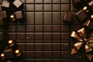 Chocolat bar avec arc et confettis. 3d le rendu. ai généré gratuit photo