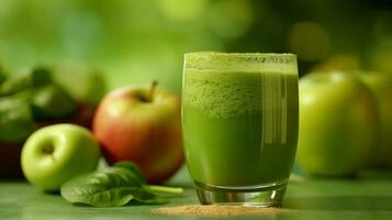 en bonne santé vert Pomme fruit smoothies.génératifs ai. photo