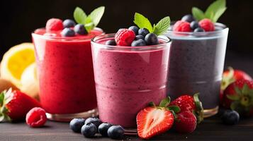 ensemble de fruit smoothies, en bonne santé fruit et légume smoothies.génératifs ai. photo