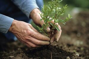 jardiniers plante des arbres dans le jardin.génératif ai. photo