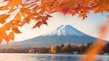 coloré l'automne feuille printemps avec Fuji Montagne arrière-plan.génératif ai. photo