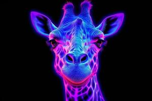 girafe coloré néon lumière.générative ai. photo