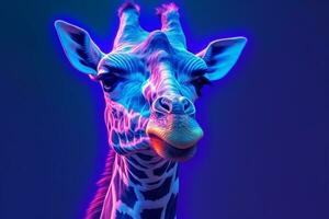 girafe coloré néon lumière.générative ai. photo