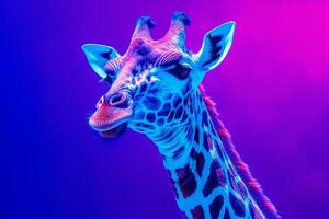 girafe coloré néon lumière.générative ai. photo