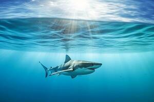 requin nager dans le Profond mer.génératif ai. photo